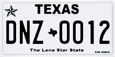 TX license plate DNZ0012