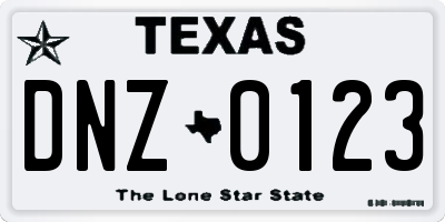 TX license plate DNZ0123