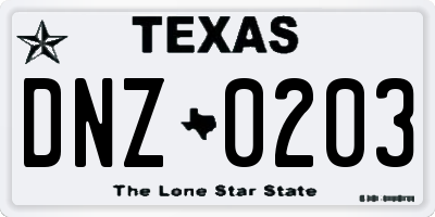 TX license plate DNZ0203