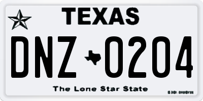 TX license plate DNZ0204