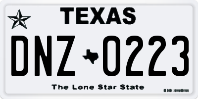 TX license plate DNZ0223