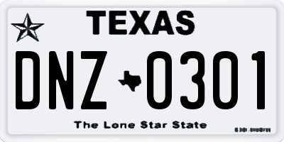 TX license plate DNZ0301