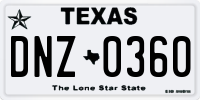 TX license plate DNZ0360
