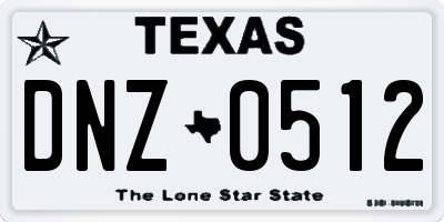 TX license plate DNZ0512