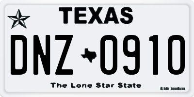 TX license plate DNZ0910