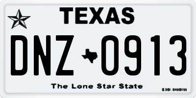 TX license plate DNZ0913