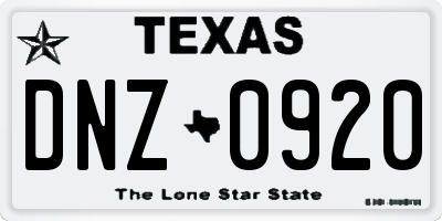 TX license plate DNZ0920
