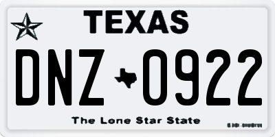 TX license plate DNZ0922