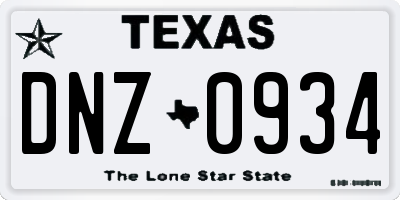 TX license plate DNZ0934