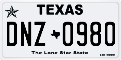 TX license plate DNZ0980