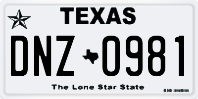 TX license plate DNZ0981