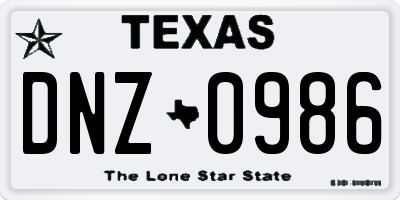TX license plate DNZ0986