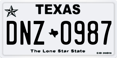 TX license plate DNZ0987