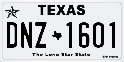 TX license plate DNZ1601