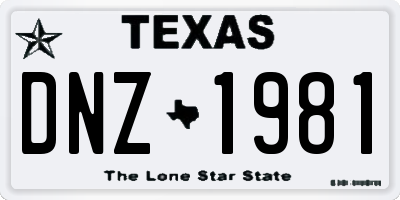 TX license plate DNZ1981