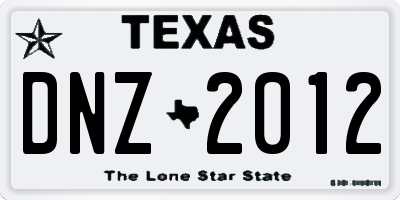 TX license plate DNZ2012