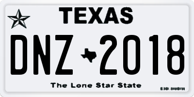 TX license plate DNZ2018