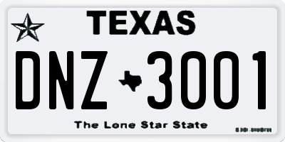 TX license plate DNZ3001