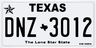 TX license plate DNZ3012