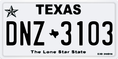 TX license plate DNZ3103