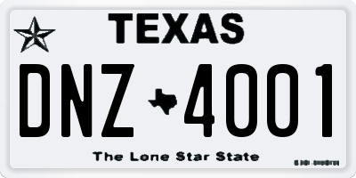 TX license plate DNZ4001