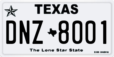 TX license plate DNZ8001