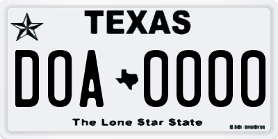 TX license plate DOA0000