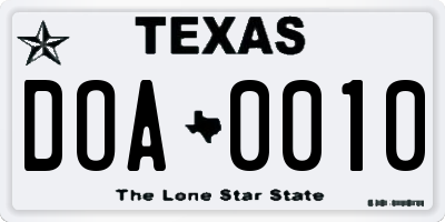 TX license plate DOA0010