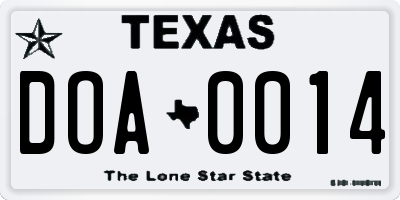 TX license plate DOA0014