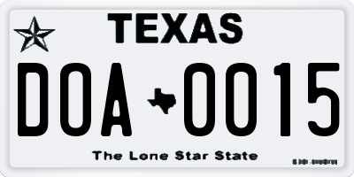 TX license plate DOA0015