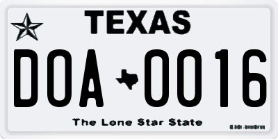 TX license plate DOA0016