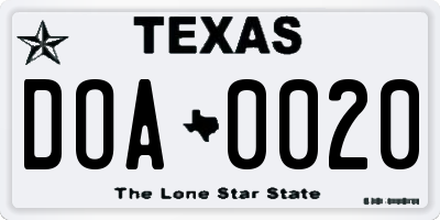 TX license plate DOA0020