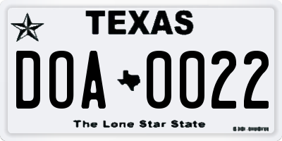 TX license plate DOA0022
