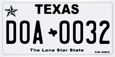 TX license plate DOA0032