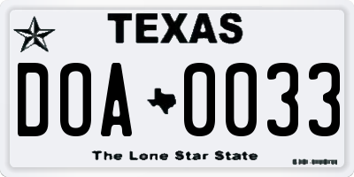 TX license plate DOA0033