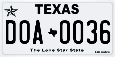 TX license plate DOA0036