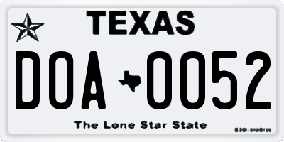TX license plate DOA0052