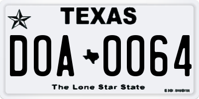 TX license plate DOA0064