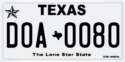 TX license plate DOA0080