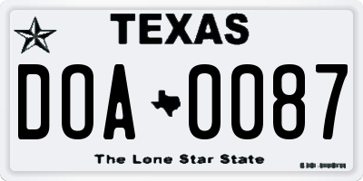 TX license plate DOA0087