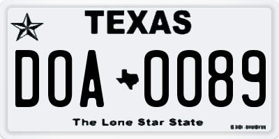 TX license plate DOA0089