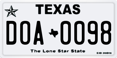 TX license plate DOA0098