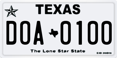 TX license plate DOA0100