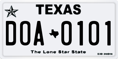 TX license plate DOA0101