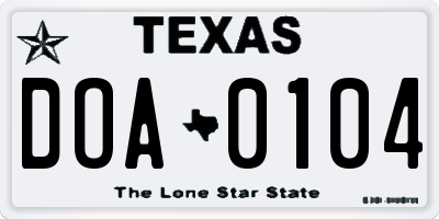 TX license plate DOA0104