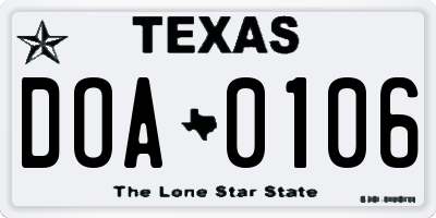TX license plate DOA0106