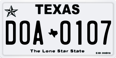 TX license plate DOA0107