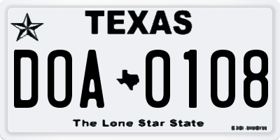 TX license plate DOA0108