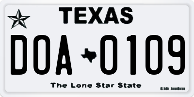 TX license plate DOA0109