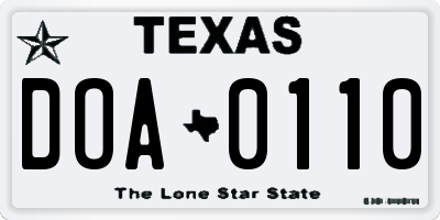 TX license plate DOA0110